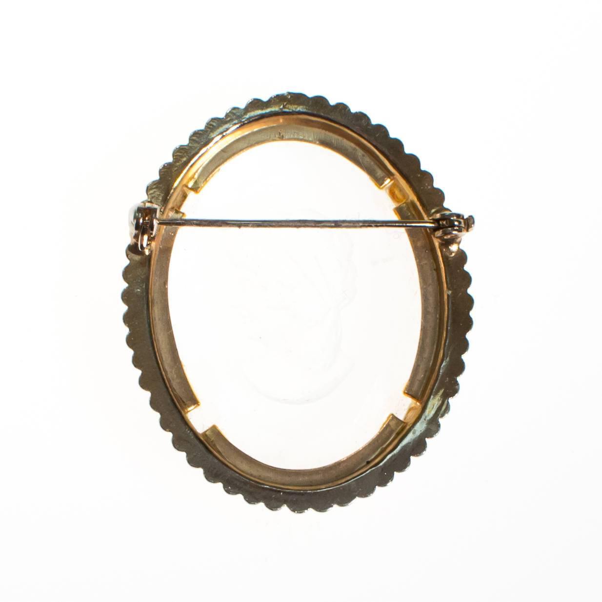 Vintage Carved Crystal Cameo Brooch by Cameo - Vintage Meet Modern Vintage Jewelry - Chicago, Illinois - #oldhollywoodglamour #vintagemeetmodern #designervintage #jewelrybox #antiquejewelry #vintagejewelry