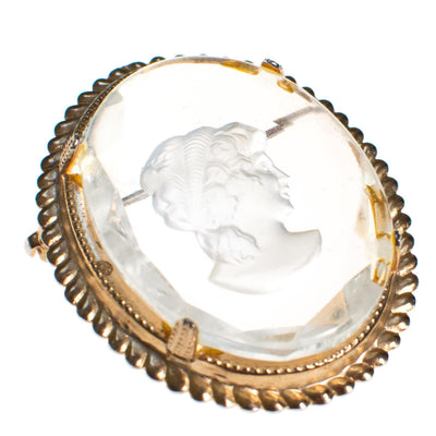 Vintage Carved Crystal Cameo Brooch by Cameo - Vintage Meet Modern Vintage Jewelry - Chicago, Illinois - #oldhollywoodglamour #vintagemeetmodern #designervintage #jewelrybox #antiquejewelry #vintagejewelry