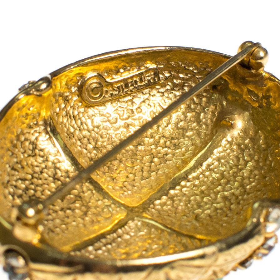 Vintage Castlecliff Royal Egg Faux Jade and Rhinestone Gold Brooch, Designer Vintage 1960s by Castlecliff - Vintage Meet Modern Vintage Jewelry - Chicago, Illinois - #oldhollywoodglamour #vintagemeetmodern #designervintage #jewelrybox #antiquejewelry #vintagejewelry