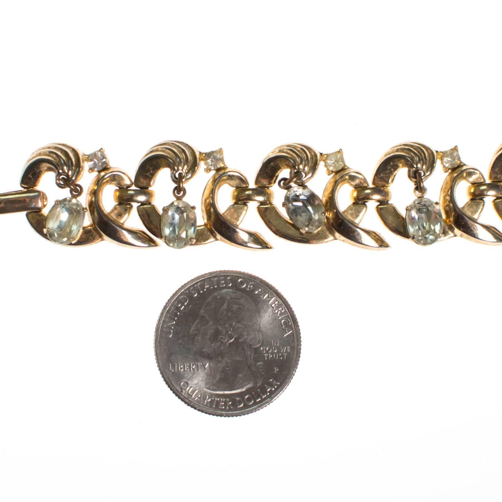 Vintage Crown Trifari Bracelet with Dangling Rhinestones by Crown Trifari - Vintage Meet Modern Vintage Jewelry - Chicago, Illinois - #oldhollywoodglamour #vintagemeetmodern #designervintage #jewelrybox #antiquejewelry #vintagejewelry