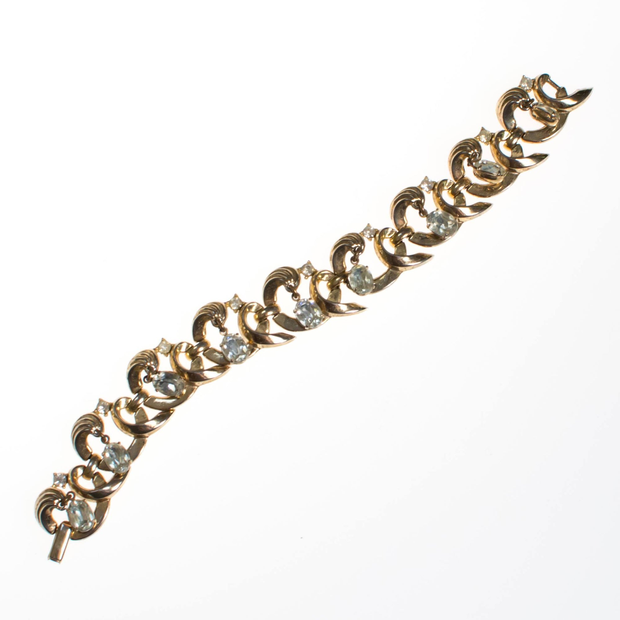 Vintage Crown Trifari Bracelet with Dangling Rhinestones by Crown Trifari - Vintage Meet Modern Vintage Jewelry - Chicago, Illinois - #oldhollywoodglamour #vintagemeetmodern #designervintage #jewelrybox #antiquejewelry #vintagejewelry