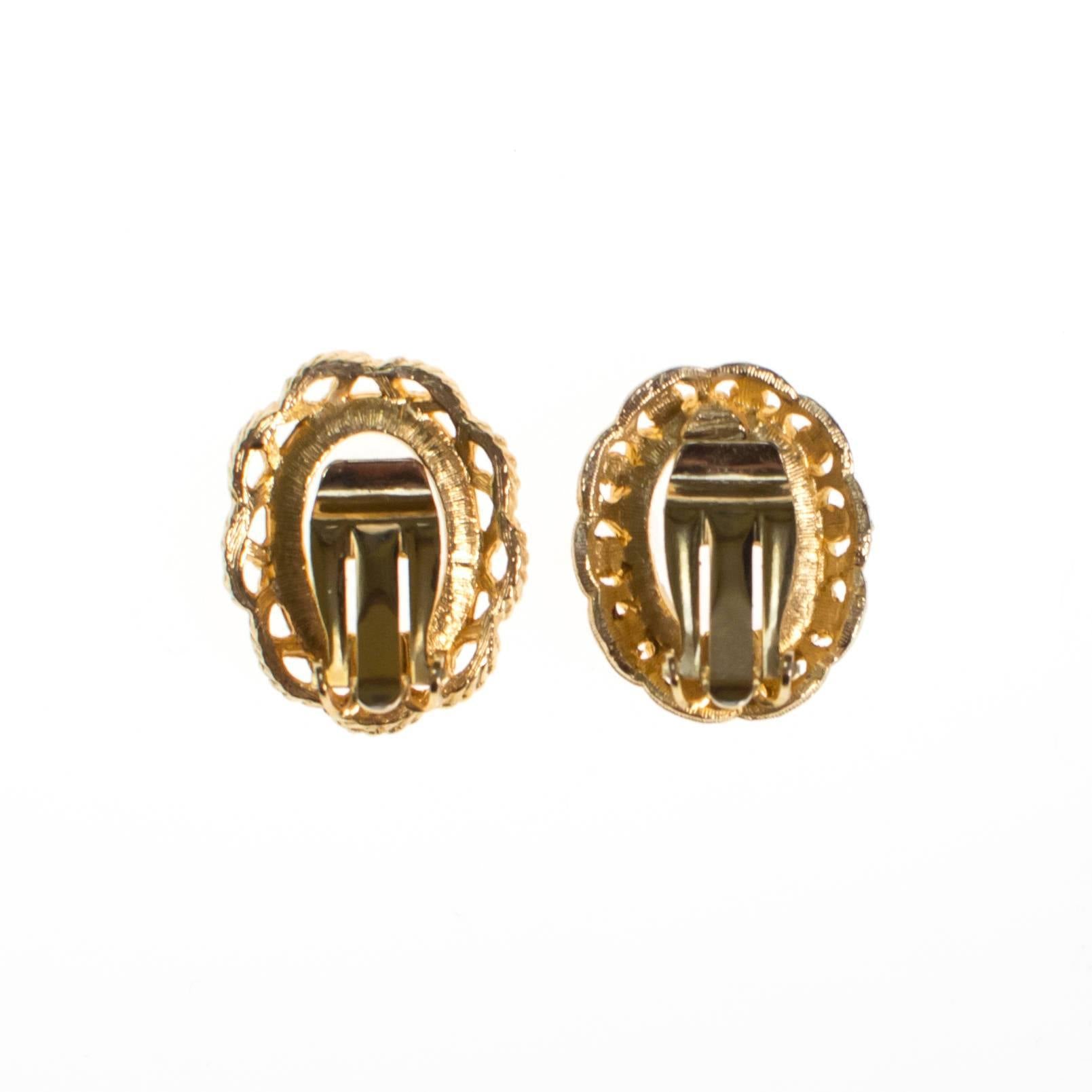 Clear Crystal Cameo Gold Tone Earrings by Cameo - Vintage Meet Modern Vintage Jewelry - Chicago, Illinois - #oldhollywoodglamour #vintagemeetmodern #designervintage #jewelrybox #antiquejewelry #vintagejewelry