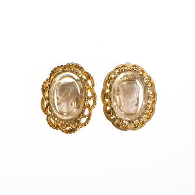Clear Crystal Cameo Gold Tone Earrings by Cameo - Vintage Meet Modern Vintage Jewelry - Chicago, Illinois - #oldhollywoodglamour #vintagemeetmodern #designervintage #jewelrybox #antiquejewelry #vintagejewelry
