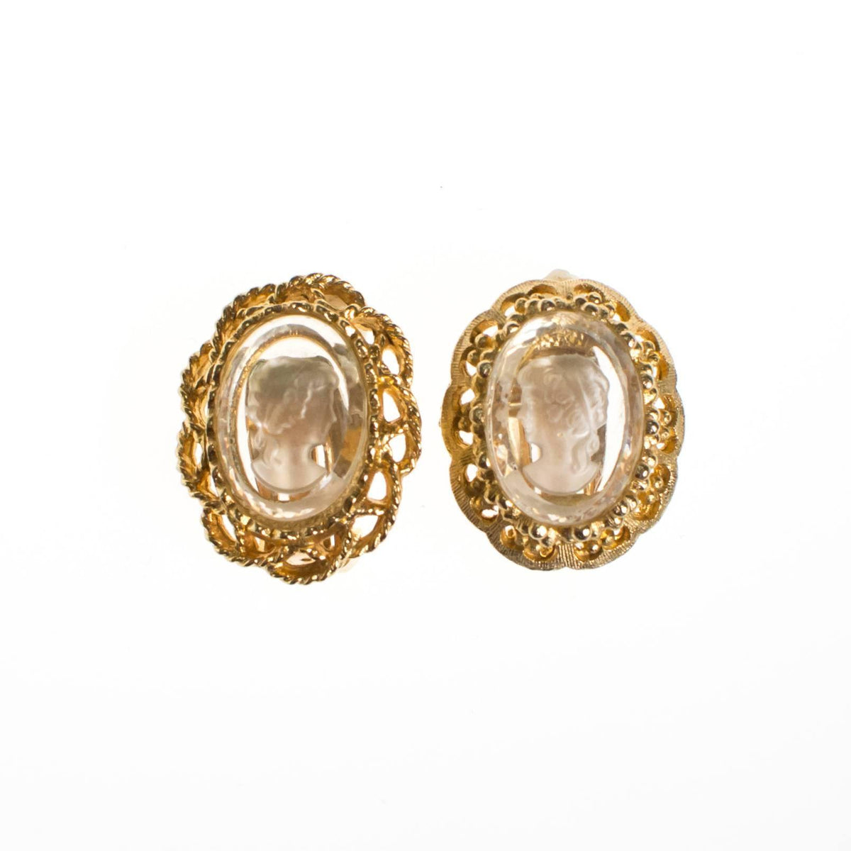 Clear Crystal Cameo Gold Tone Earrings