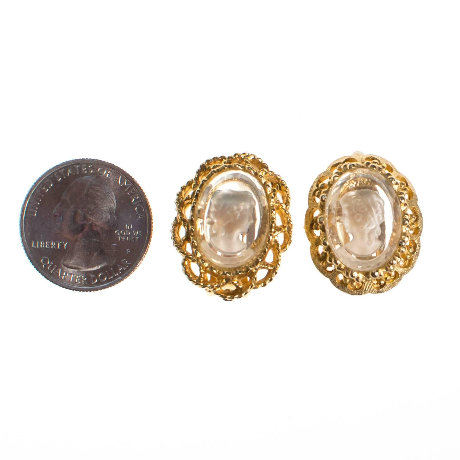 Clear Crystal Cameo Gold Tone Earrings by Cameo - Vintage Meet Modern Vintage Jewelry - Chicago, Illinois - #oldhollywoodglamour #vintagemeetmodern #designervintage #jewelrybox #antiquejewelry #vintagejewelry