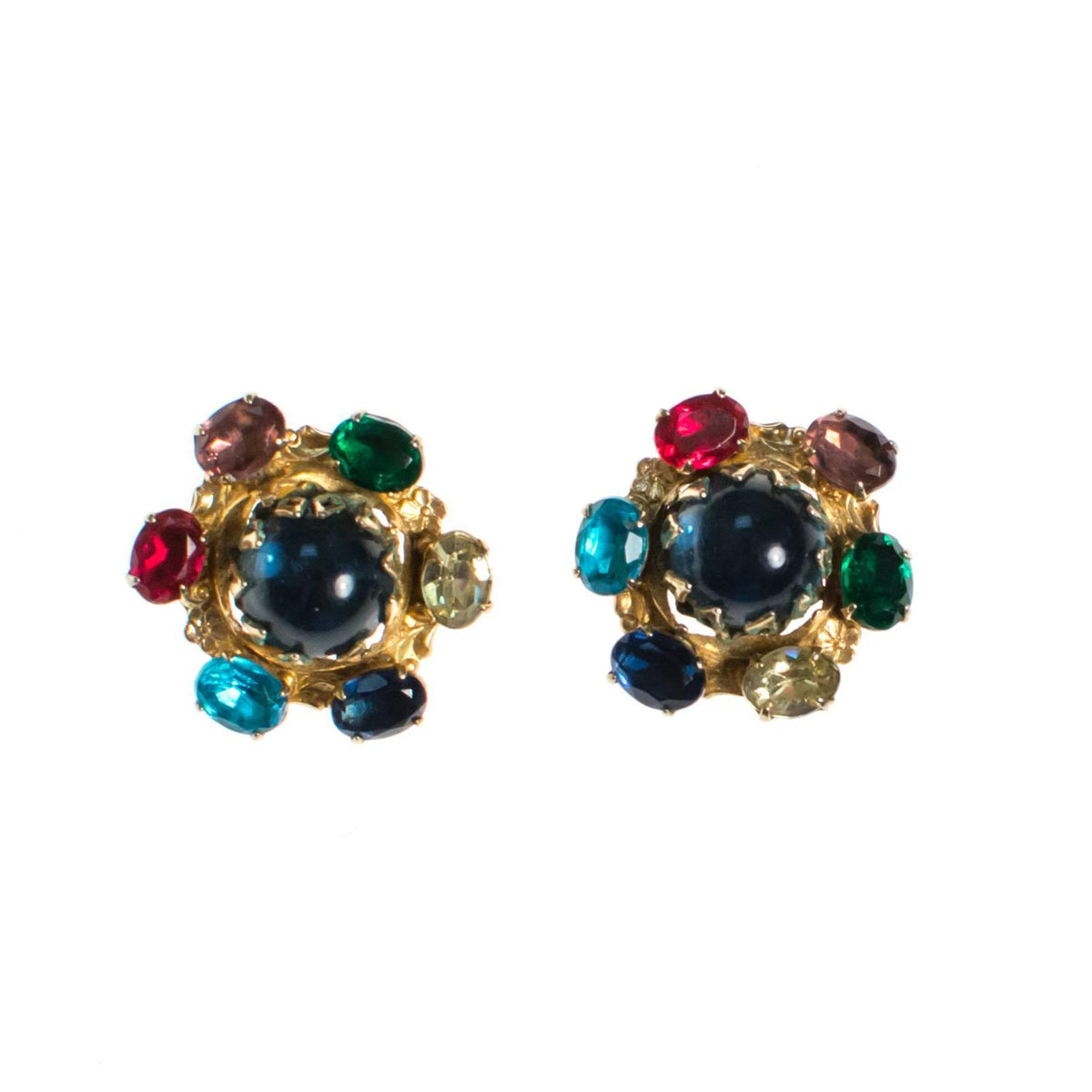 Vintage Accessocraft NYC Royal Colors Cabochon Mogul Style Earrings