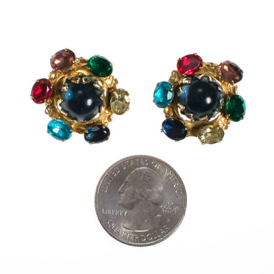 Vintage Accessocraft NYC Royal Colors Cabochon Mogul Style Earrings by Accessocraft NYC - Vintage Meet Modern Vintage Jewelry - Chicago, Illinois - #oldhollywoodglamour #vintagemeetmodern #designervintage #jewelrybox #antiquejewelry #vintagejewelry