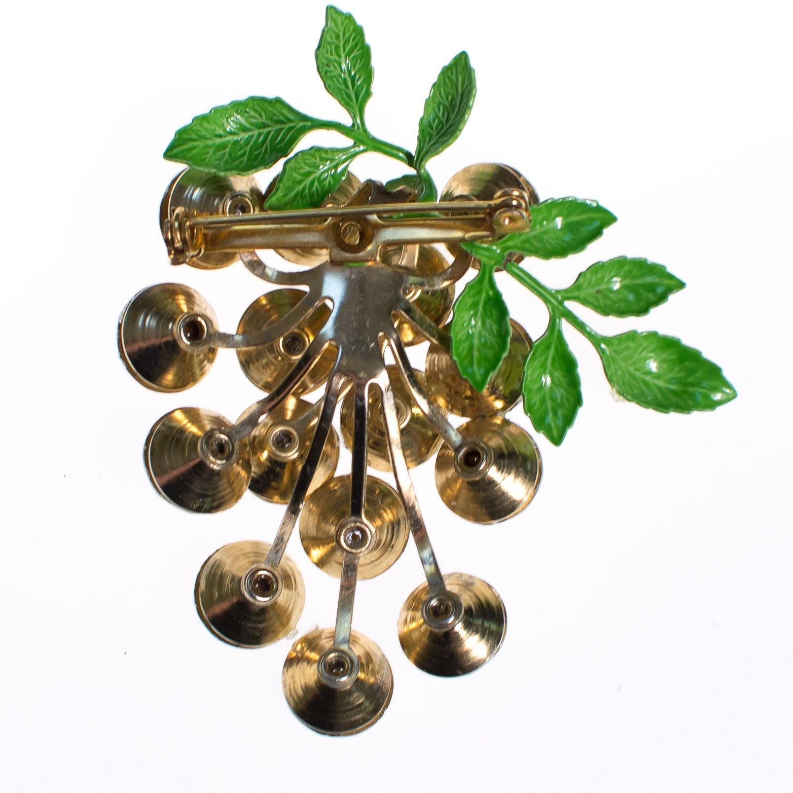 Vintage Rhinestone Berries Brooch with Green Leaves by 1950s - Vintage Meet Modern Vintage Jewelry - Chicago, Illinois - #oldhollywoodglamour #vintagemeetmodern #designervintage #jewelrybox #antiquejewelry #vintagejewelry