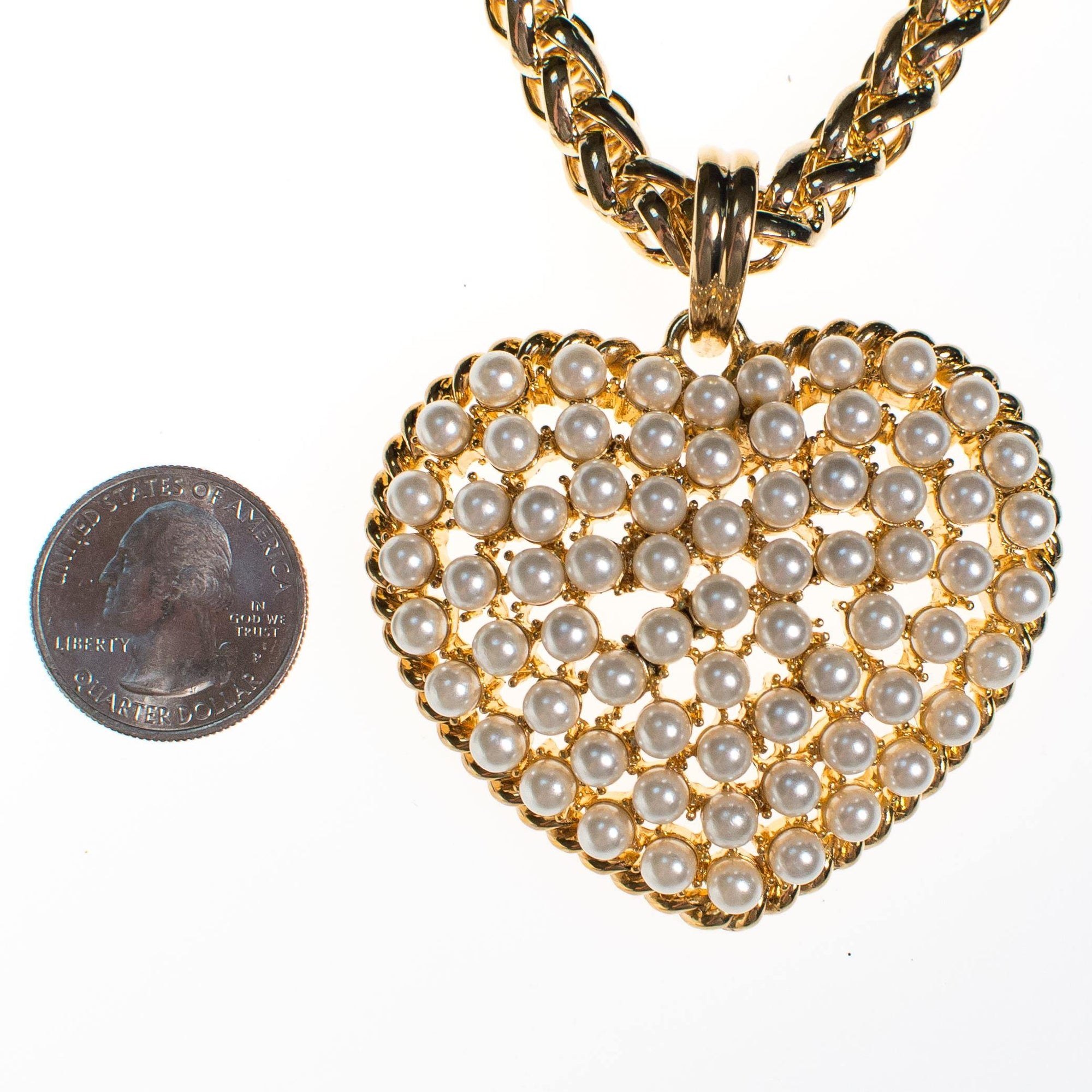 Reserved 1 of 3 Huge Pearl Heart Pendant Statement Necklace by 1990s - Vintage Meet Modern Vintage Jewelry - Chicago, Illinois - #oldhollywoodglamour #vintagemeetmodern #designervintage #jewelrybox #antiquejewelry #vintagejewelry