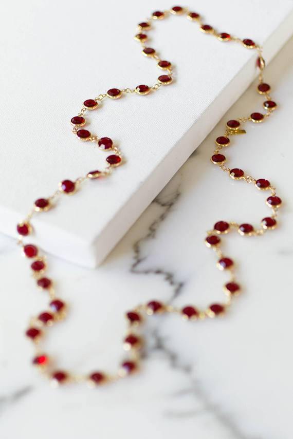 Swarovski Red Bezel Set Crystal Necklace by Swarovski - Vintage Meet Modern Vintage Jewelry - Chicago, Illinois - #oldhollywoodglamour #vintagemeetmodern #designervintage #jewelrybox #antiquejewelry #vintagejewelry