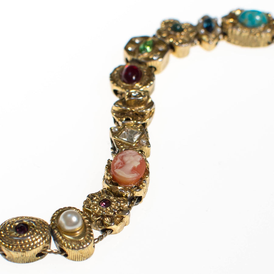 Vintage Victorian Revival Slide Bracelet with Cameo and Pearls by 1950s - Vintage Meet Modern Vintage Jewelry - Chicago, Illinois - #oldhollywoodglamour #vintagemeetmodern #designervintage #jewelrybox #antiquejewelry #vintagejewelry