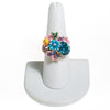 Vintage Blue Rhinestone Statement Ring with Colorful Painted Enamel Flowers by 1990s - Vintage Meet Modern Vintage Jewelry - Chicago, Illinois - #oldhollywoodglamour #vintagemeetmodern #designervintage #jewelrybox #antiquejewelry #vintagejewelry