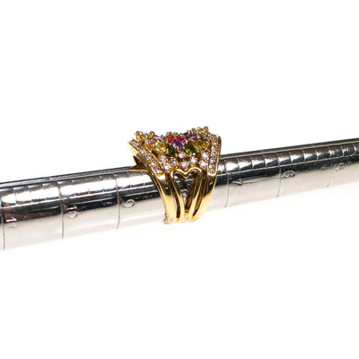 Vintage Rainbow CZ Flower Statement Ring, 18kt Gold Plated over Sterling Silver by 1980s - Vintage Meet Modern Vintage Jewelry - Chicago, Illinois - #oldhollywoodglamour #vintagemeetmodern #designervintage #jewelrybox #antiquejewelry #vintagejewelry