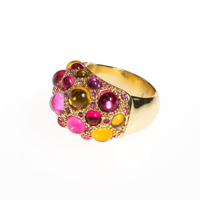 Vintage Rhinestone Domed Statement Ring with Yellow and Pink Crystal Cabochons by 1980s - Vintage Meet Modern Vintage Jewelry - Chicago, Illinois - #oldhollywoodglamour #vintagemeetmodern #designervintage #jewelrybox #antiquejewelry #vintagejewelry