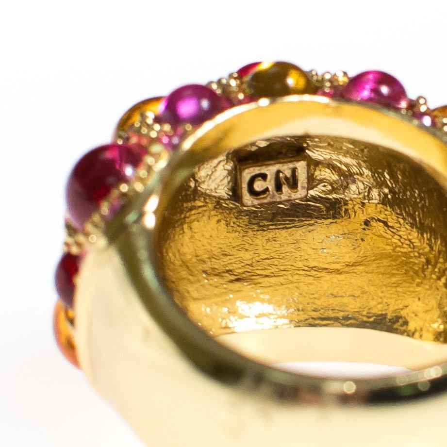 Vintage Rhinestone Domed Statement Ring with Yellow and Pink Crystal Cabochons by 1980s - Vintage Meet Modern Vintage Jewelry - Chicago, Illinois - #oldhollywoodglamour #vintagemeetmodern #designervintage #jewelrybox #antiquejewelry #vintagejewelry