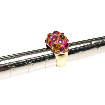 Vintage Rhinestone Domed Statement Ring with Yellow and Pink Crystal Cabochons by 1980s - Vintage Meet Modern Vintage Jewelry - Chicago, Illinois - #oldhollywoodglamour #vintagemeetmodern #designervintage #jewelrybox #antiquejewelry #vintagejewelry