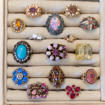 Amber Crystal Statement Ring with Rhinestones by 1960s - Vintage Meet Modern Vintage Jewelry - Chicago, Illinois - #oldhollywoodglamour #vintagemeetmodern #designervintage #jewelrybox #antiquejewelry #vintagejewelry