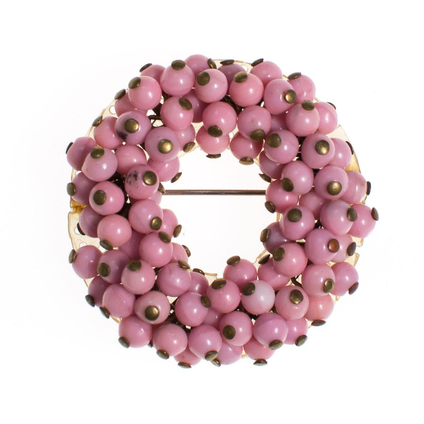 Vintage Pink Glass Beaded Brooch