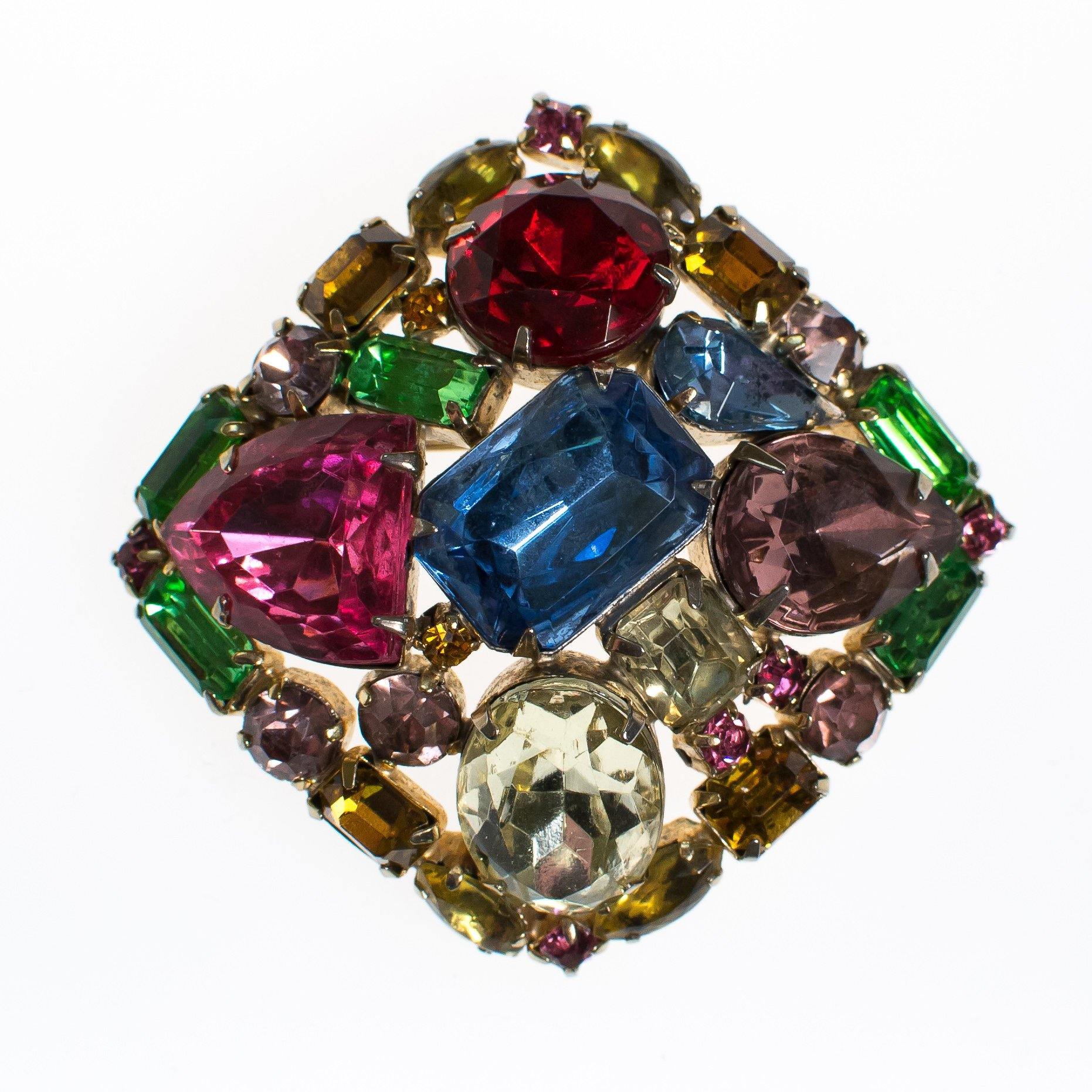 Vintage Rainbow Rhinestone Brooch by 1960s - Vintage Meet Modern Vintage Jewelry - Chicago, Illinois - #oldhollywoodglamour #vintagemeetmodern #designervintage #jewelrybox #antiquejewelry #vintagejewelry