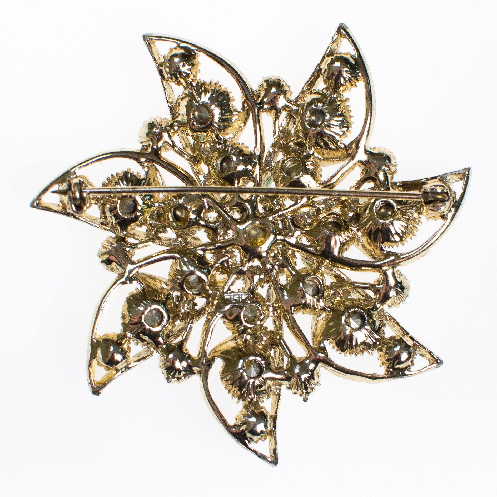 Vintage Gold Aurora Borealis Crystal Rhinestone Brooch by Aurora Borealis - Vintage Meet Modern Vintage Jewelry - Chicago, Illinois - #oldhollywoodglamour #vintagemeetmodern #designervintage #jewelrybox #antiquejewelry #vintagejewelry
