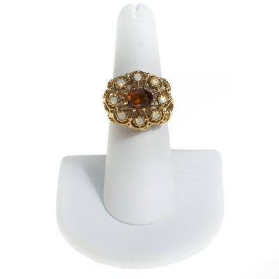 Amber and Opaline Crystal Statement Ring by 1980s - Vintage Meet Modern Vintage Jewelry - Chicago, Illinois - #oldhollywoodglamour #vintagemeetmodern #designervintage #jewelrybox #antiquejewelry #vintagejewelry