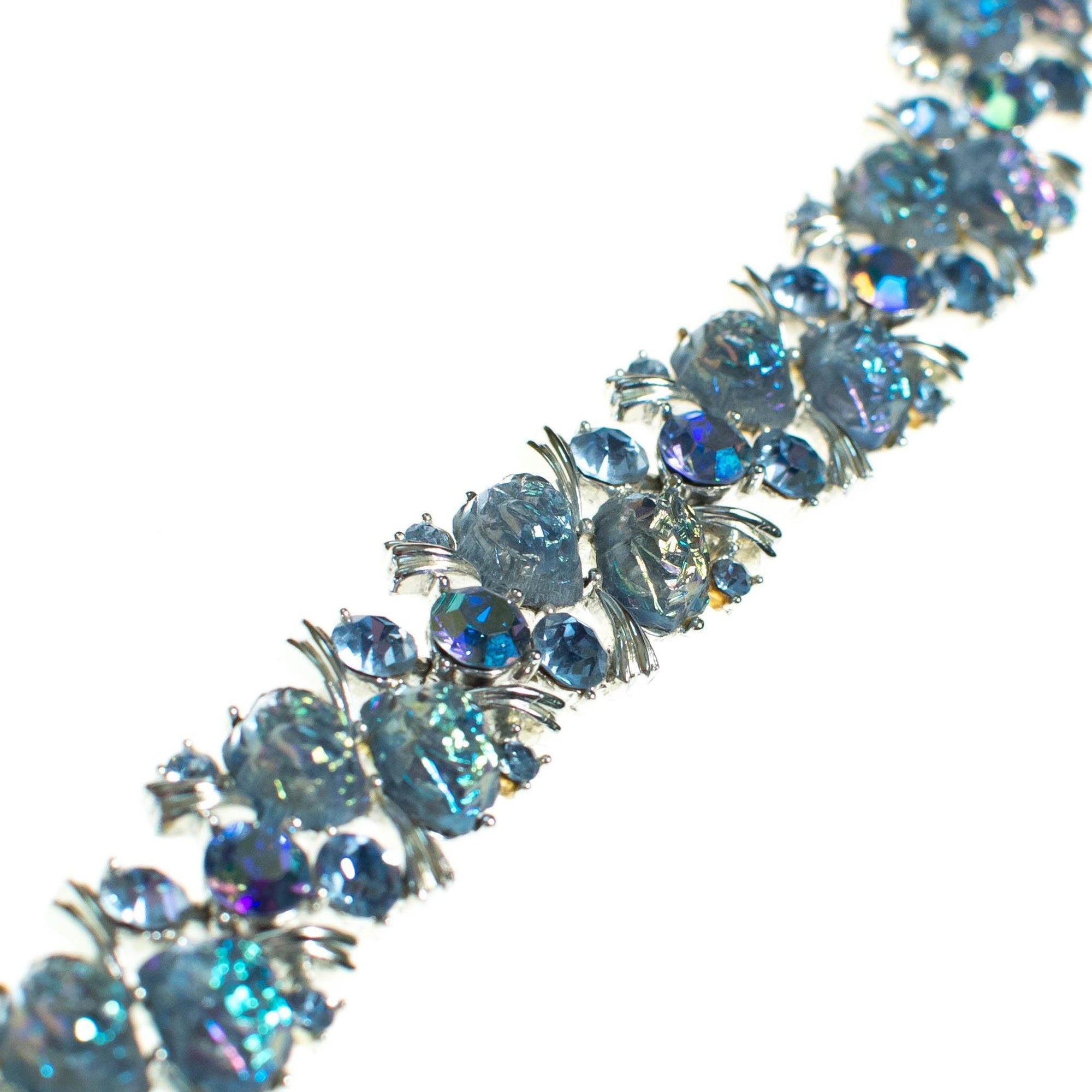 Vintage Lisner Blue Rhinestone Bracelet, Silver Tone by 1950s - Vintage Meet Modern Vintage Jewelry - Chicago, Illinois - #oldhollywoodglamour #vintagemeetmodern #designervintage #jewelrybox #antiquejewelry #vintagejewelry