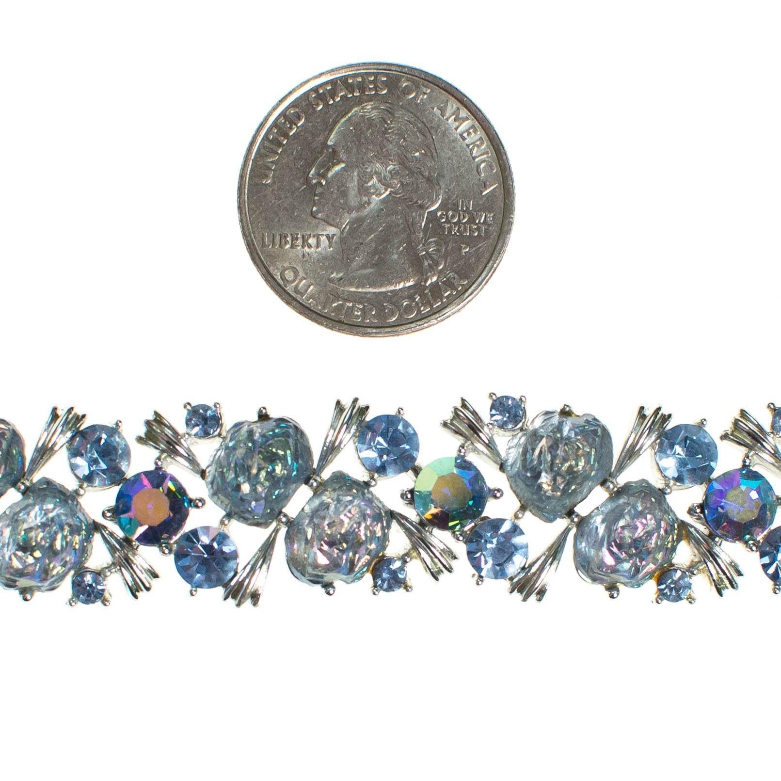 Vintage Lisner Blue Rhinestone Bracelet, Silver Tone by 1950s - Vintage Meet Modern Vintage Jewelry - Chicago, Illinois - #oldhollywoodglamour #vintagemeetmodern #designervintage #jewelrybox #antiquejewelry #vintagejewelry