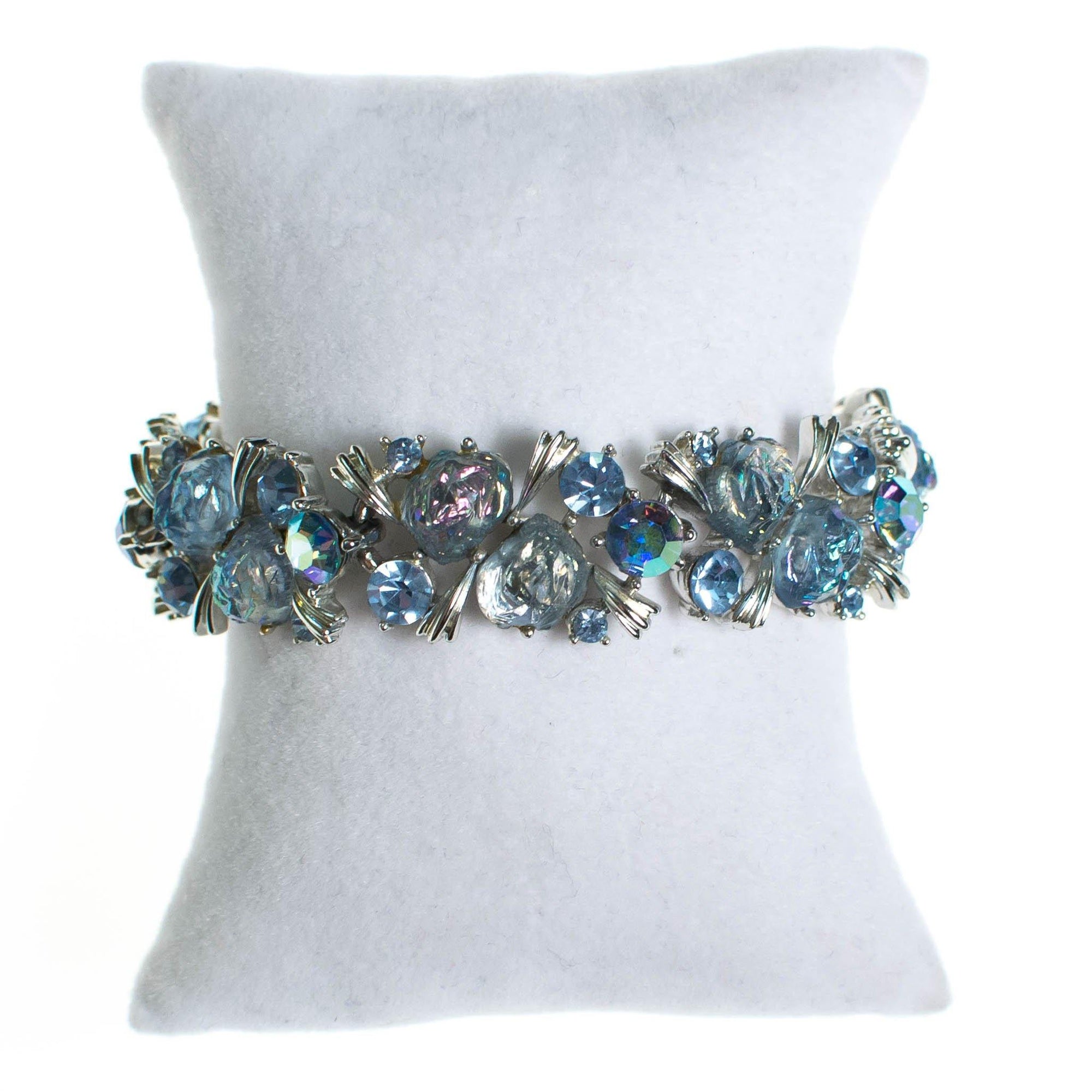 Vintage Lisner Blue Rhinestone Bracelet, Silver Tone by 1950s - Vintage Meet Modern Vintage Jewelry - Chicago, Illinois - #oldhollywoodglamour #vintagemeetmodern #designervintage #jewelrybox #antiquejewelry #vintagejewelry
