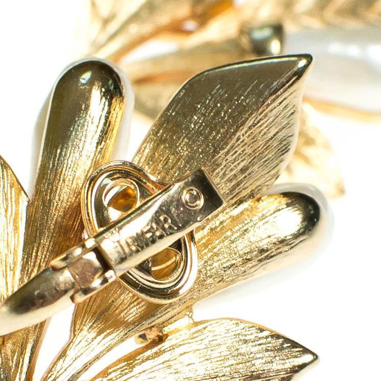 Gold Trifari Cattail Earrings Gold with Faux Pearl by Trifari Cattail - Vintage Meet Modern Vintage Jewelry - Chicago, Illinois - #oldhollywoodglamour #vintagemeetmodern #designervintage #jewelrybox #antiquejewelry #vintagejewelry