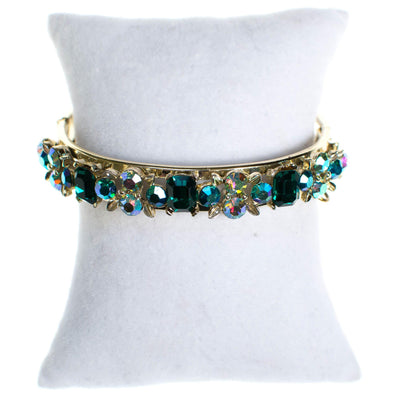 Vintage Lisner Hinged Bangle Bracelet with Emerald Green and Aurora Borealis Rhinestones by Lisner Hinged - Vintage Meet Modern Vintage Jewelry - Chicago, Illinois - #oldhollywoodglamour #vintagemeetmodern #designervintage #jewelrybox #antiquejewelry #vintagejewelry