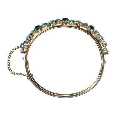 Vintage Lisner Hinged Bangle Bracelet with Emerald Green and Aurora Borealis Rhinestones by Lisner Hinged - Vintage Meet Modern Vintage Jewelry - Chicago, Illinois - #oldhollywoodglamour #vintagemeetmodern #designervintage #jewelrybox #antiquejewelry #vintagejewelry