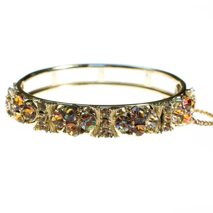 Vintage Lisner Hinged Bangle Bracelet with Citrine and Topaz Crystal Rhinestones by Lisner Hinged - Vintage Meet Modern Vintage Jewelry - Chicago, Illinois - #oldhollywoodglamour #vintagemeetmodern #designervintage #jewelrybox #antiquejewelry #vintagejewelry