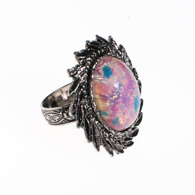 Opaline Crystal Statement Ring, Silver Tone Setting, Adjustable by 1960s - Vintage Meet Modern Vintage Jewelry - Chicago, Illinois - #oldhollywoodglamour #vintagemeetmodern #designervintage #jewelrybox #antiquejewelry #vintagejewelry