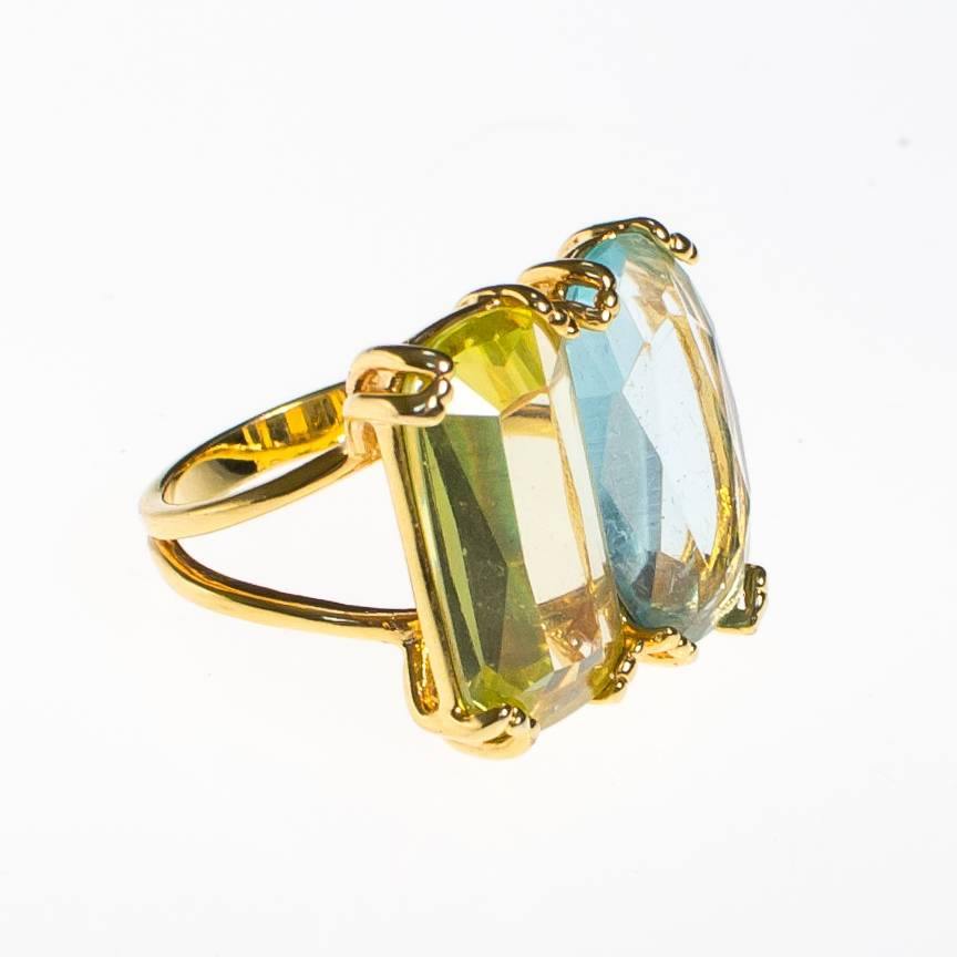Vintage Double Citrine Crystal Statement Ring