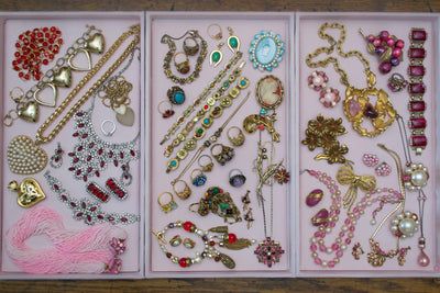 Garnet Crystal, Pearl, Rhinestone, and Gold Tassel Charm Bracelet by 1980s - Vintage Meet Modern Vintage Jewelry - Chicago, Illinois - #oldhollywoodglamour #vintagemeetmodern #designervintage #jewelrybox #antiquejewelry #vintagejewelry