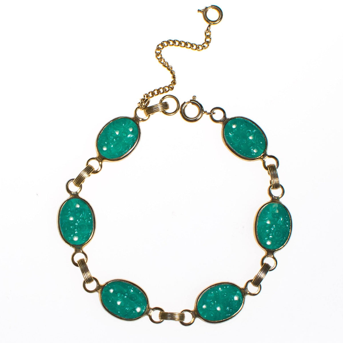 Vintage Carved Jade Pressed Glass Bracelet