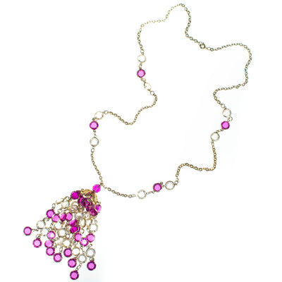 Vintage Purple and Crystal Bezel Set Tassel Necklace by 1960s - Vintage Meet Modern Vintage Jewelry - Chicago, Illinois - #oldhollywoodglamour #vintagemeetmodern #designervintage #jewelrybox #antiquejewelry #vintagejewelry