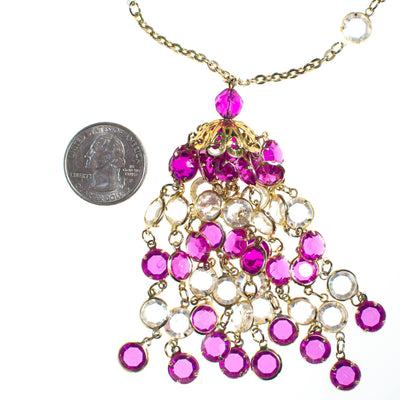 Vintage Purple and Crystal Bezel Set Tassel Necklace by 1960s - Vintage Meet Modern Vintage Jewelry - Chicago, Illinois - #oldhollywoodglamour #vintagemeetmodern #designervintage #jewelrybox #antiquejewelry #vintagejewelry