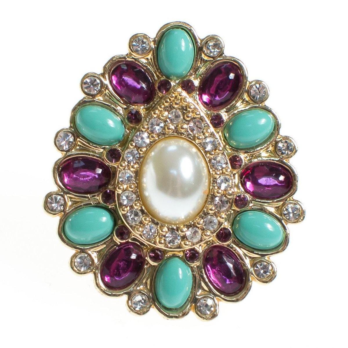 Vintage Scassi Amethyst, Turquoise, Pearl, and Rhinestone Statement Ring