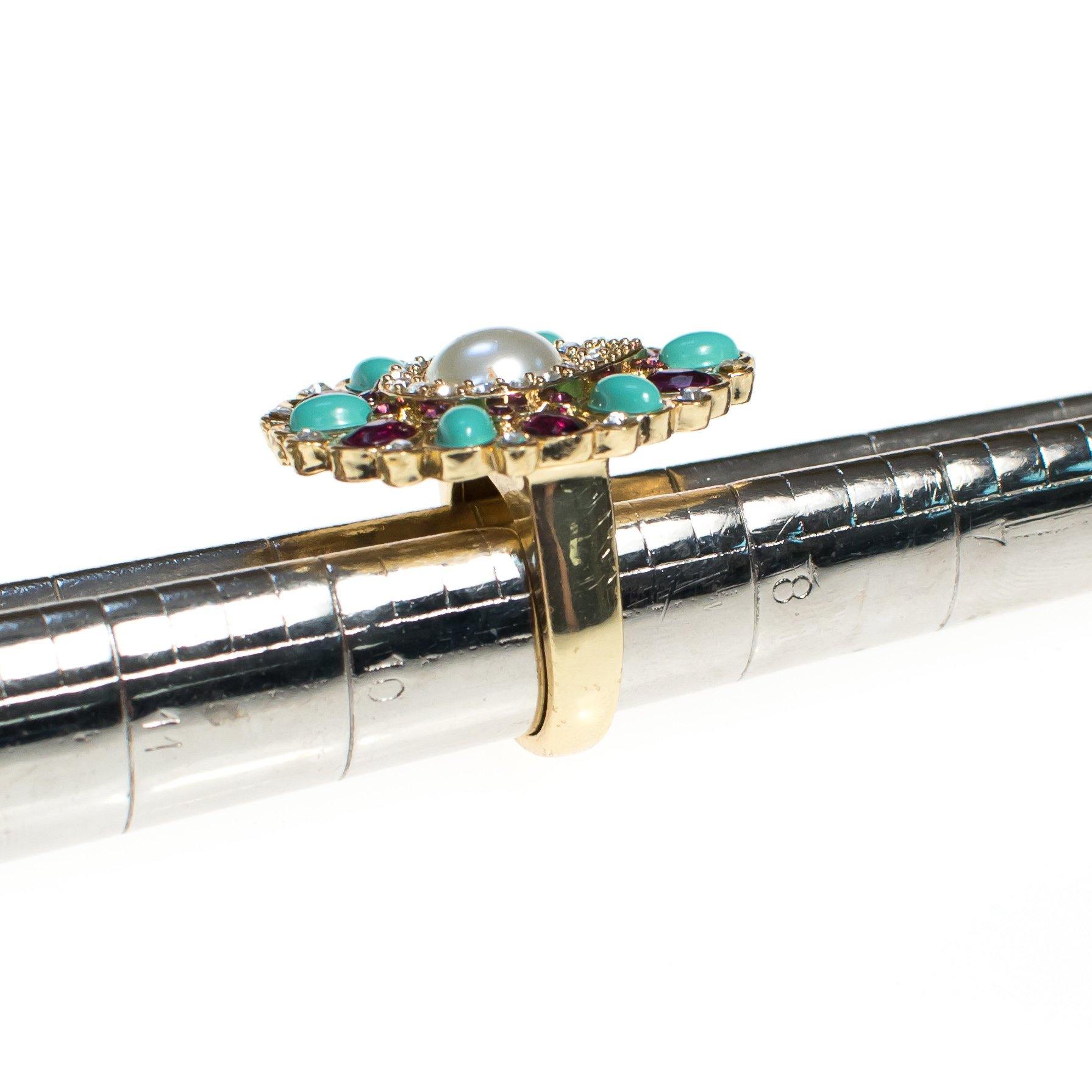 Vintage Scassi Amethyst, Turquoise, Pearl, and Rhinestone Statement Ring by Scassi - Vintage Meet Modern Vintage Jewelry - Chicago, Illinois - #oldhollywoodglamour #vintagemeetmodern #designervintage #jewelrybox #antiquejewelry #vintagejewelry