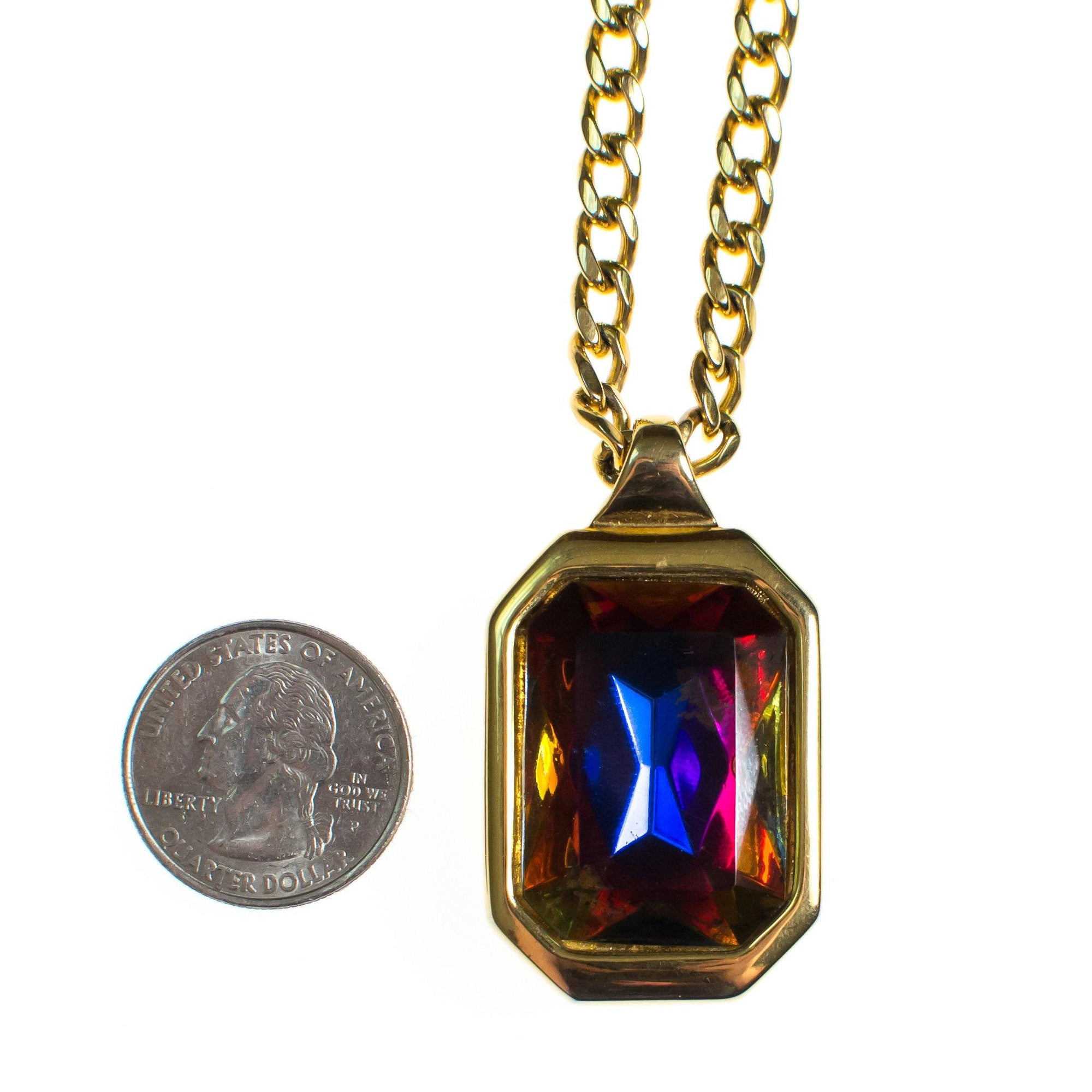 Vintage Kenneth Jay Lane Heliotrope Watermelon Rhinestone Pendant Necklace by Kenneth Jay Lane - Vintage Meet Modern Vintage Jewelry - Chicago, Illinois - #oldhollywoodglamour #vintagemeetmodern #designervintage #jewelrybox #antiquejewelry #vintagejewelry