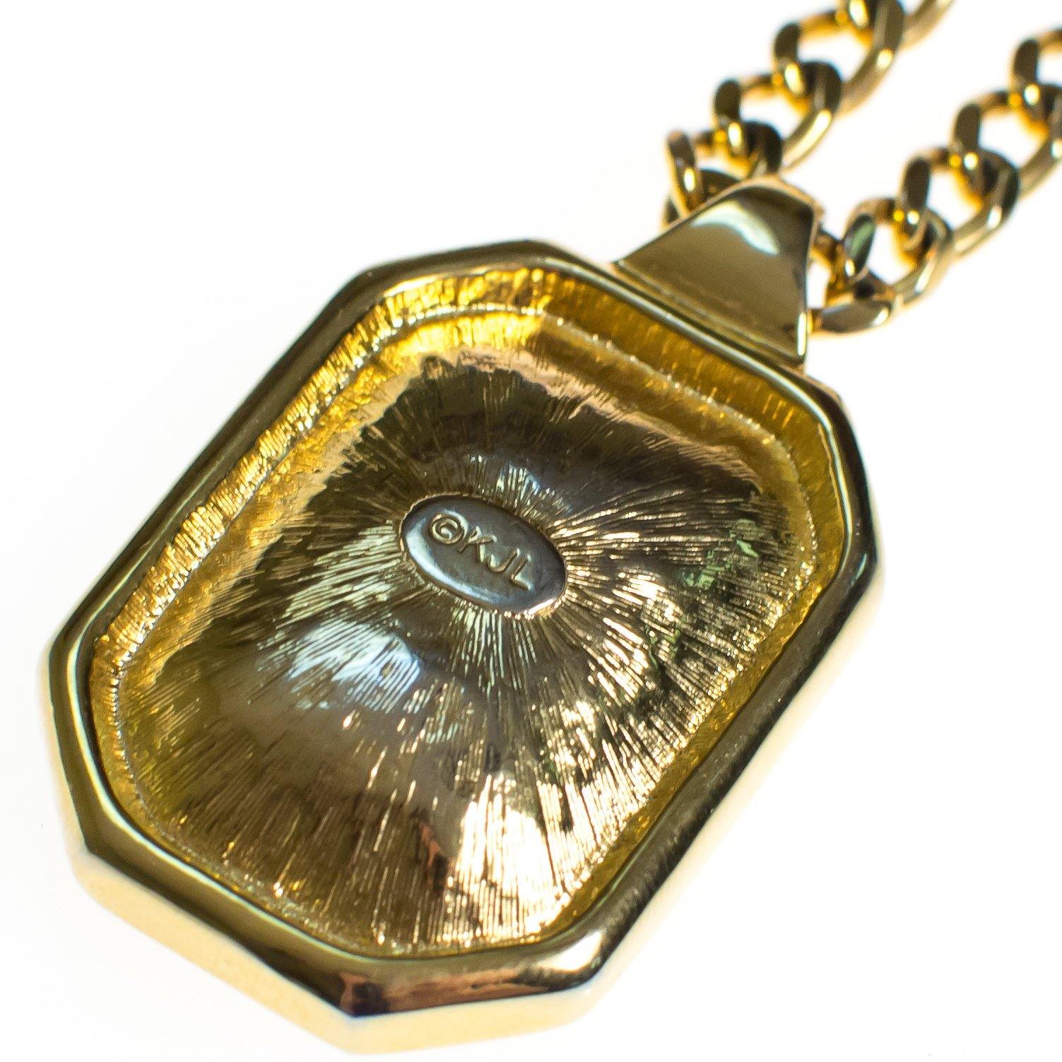 Vintage Kenneth Jay Lane Heliotrope Watermelon Rhinestone Pendant Necklace by Kenneth Jay Lane - Vintage Meet Modern Vintage Jewelry - Chicago, Illinois - #oldhollywoodglamour #vintagemeetmodern #designervintage #jewelrybox #antiquejewelry #vintagejewelry