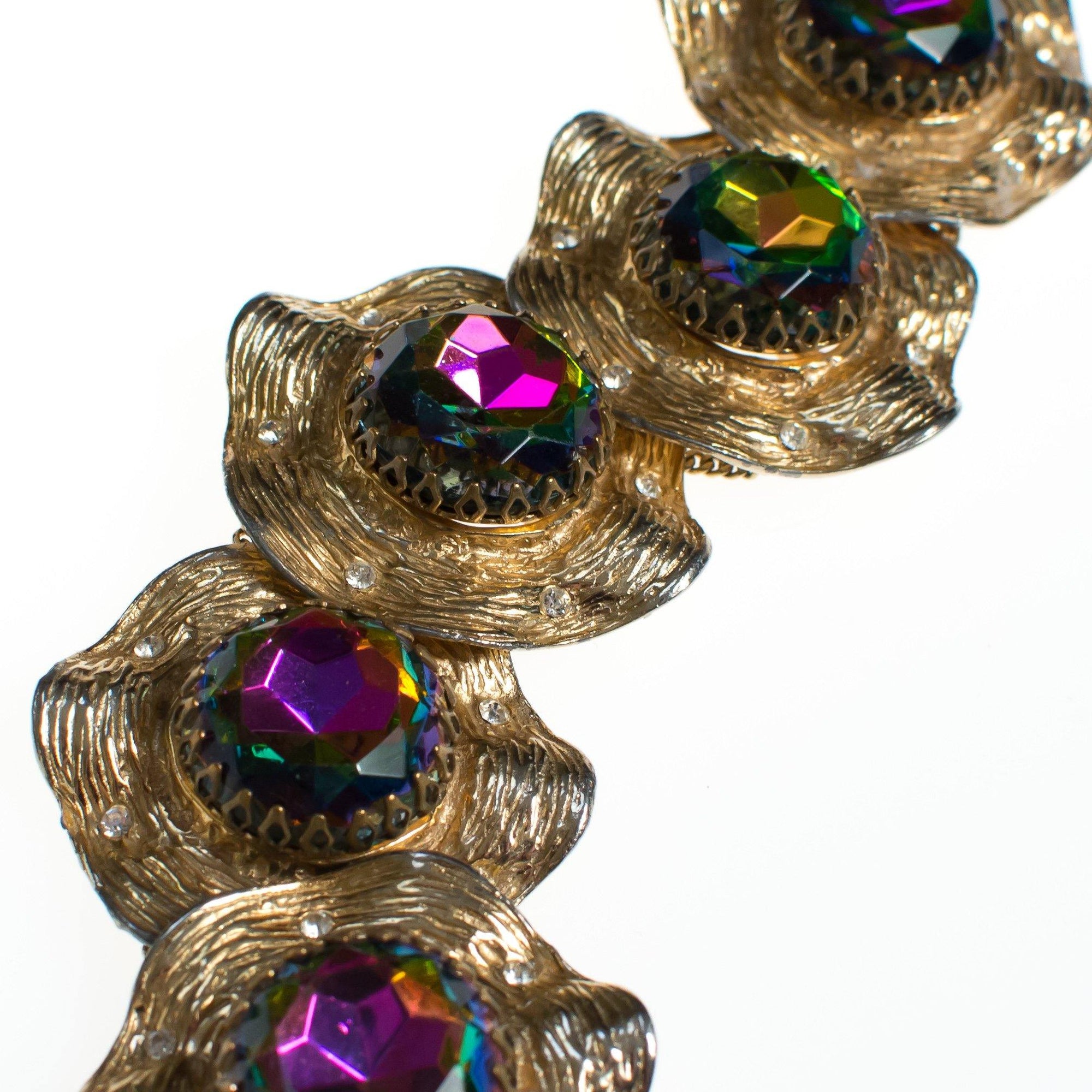 Judy Lee Heliotrope Rainbow Rhinestone Bracelet set in Gold Tone by Judy Lee - Vintage Meet Modern Vintage Jewelry - Chicago, Illinois - #oldhollywoodglamour #vintagemeetmodern #designervintage #jewelrybox #antiquejewelry #vintagejewelry