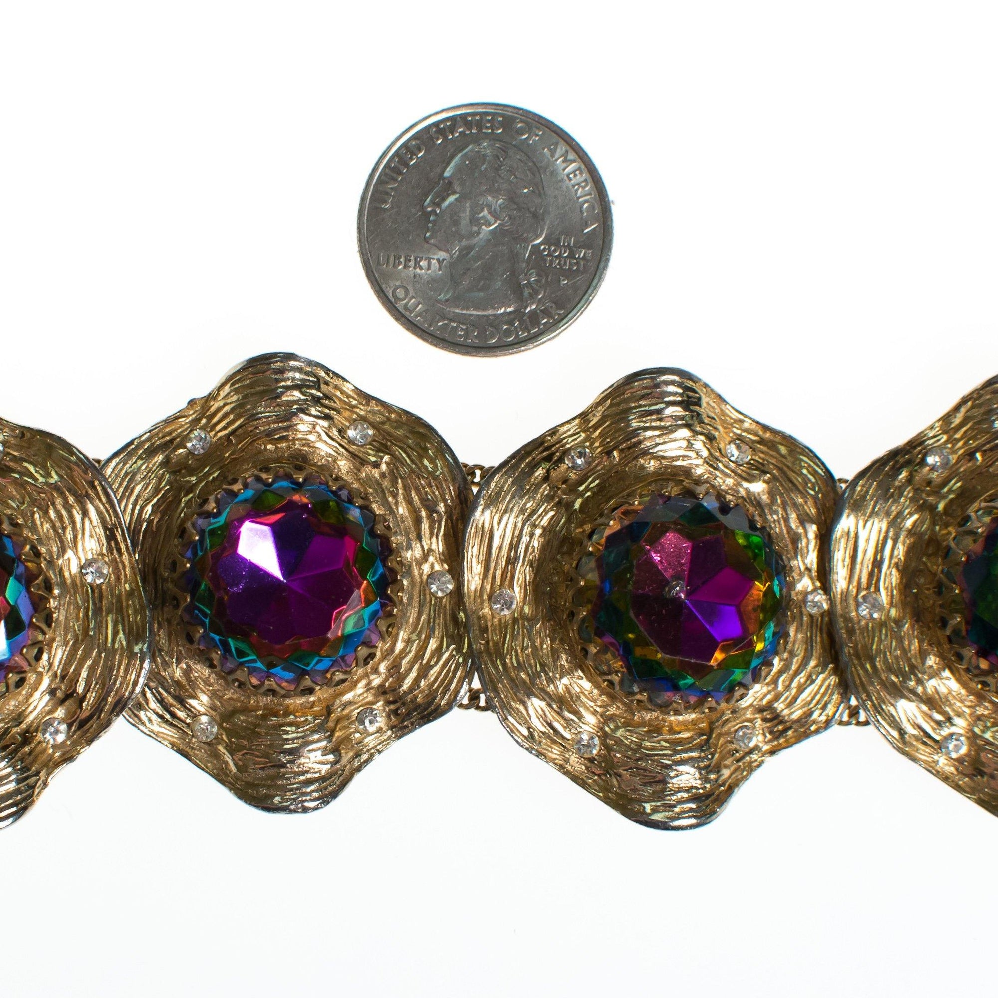 Judy Lee Heliotrope Rainbow Rhinestone Bracelet set in Gold Tone by Judy Lee - Vintage Meet Modern Vintage Jewelry - Chicago, Illinois - #oldhollywoodglamour #vintagemeetmodern #designervintage #jewelrybox #antiquejewelry #vintagejewelry