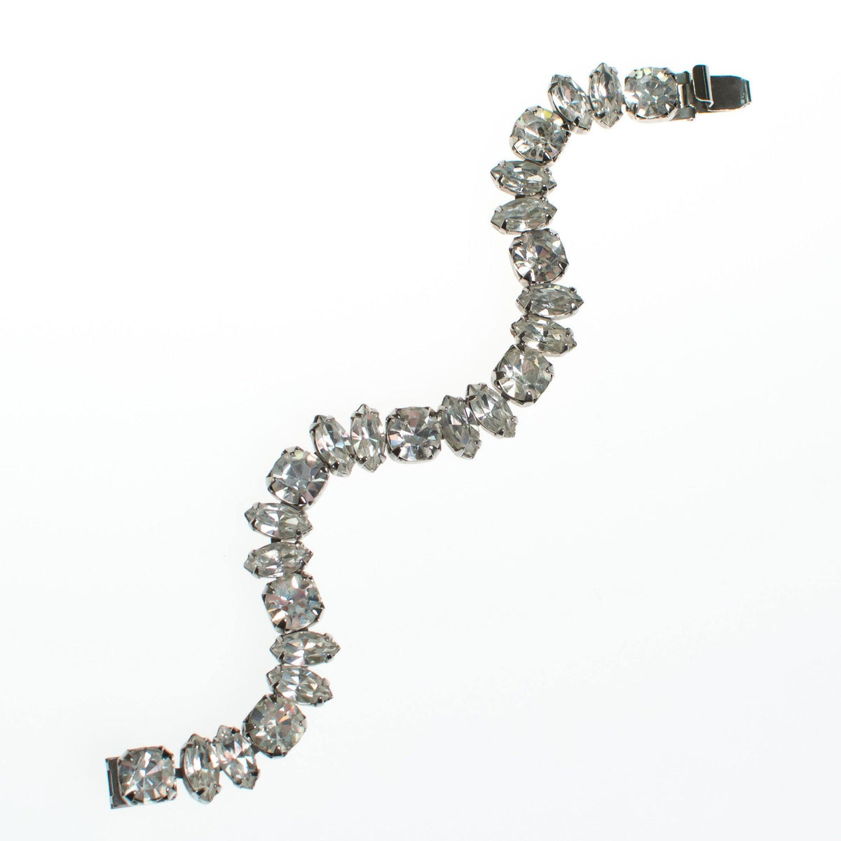 Vintage Art Deco Clear Diamond Look Rhinestone Line Style Bracelet Set In Silver Tone