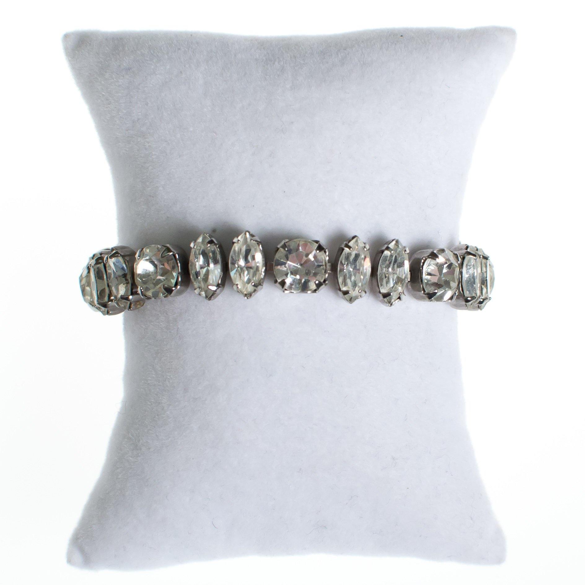 Vintage Art Deco Clear Diamond Look Rhinestone Line Style Bracelet Set In Silver Tone by Art Deco - Vintage Meet Modern Vintage Jewelry - Chicago, Illinois - #oldhollywoodglamour #vintagemeetmodern #designervintage #jewelrybox #antiquejewelry #vintagejewelry