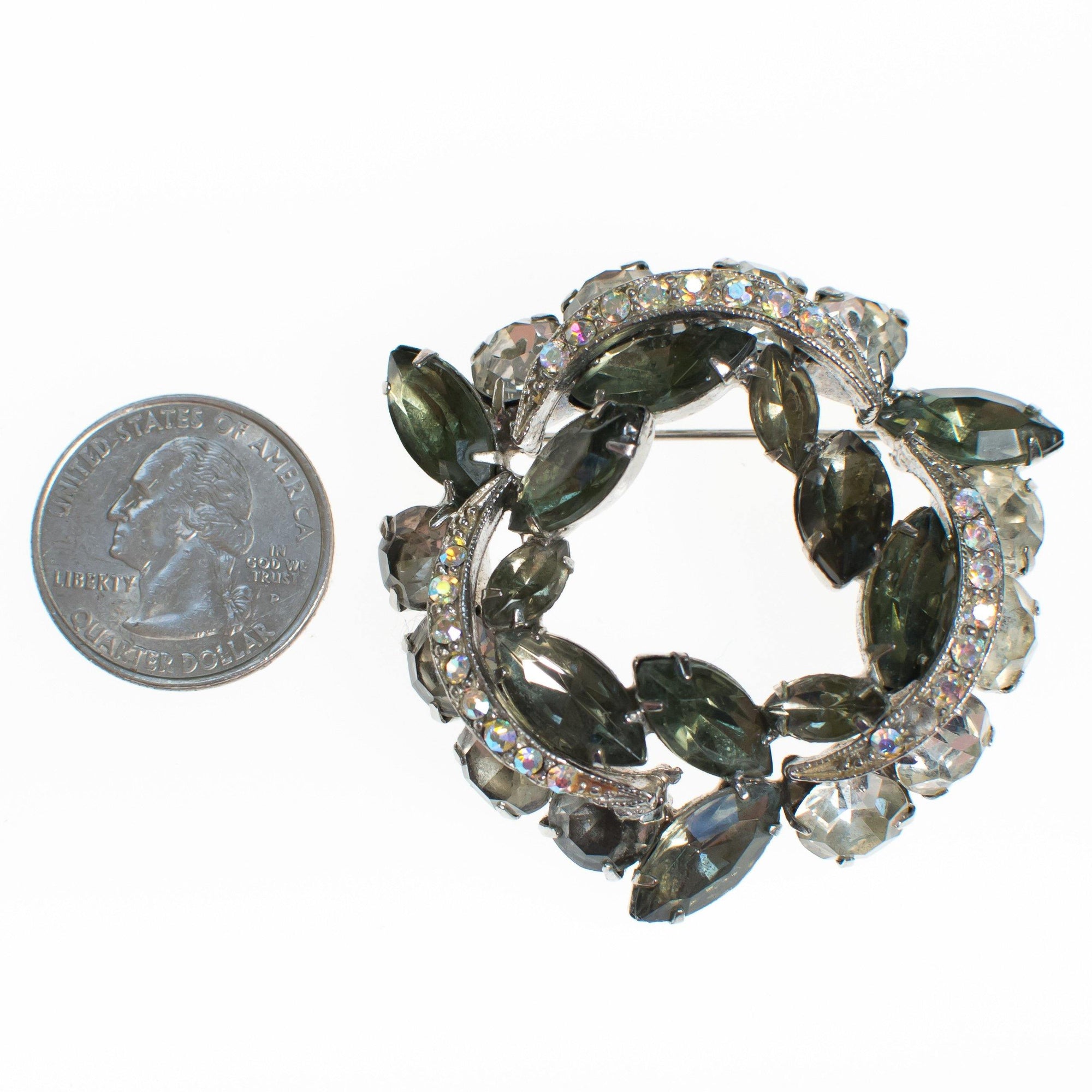 Vintage Juliana Aurora Borealis and Smokey Topaz Rhinestone Brooch by Juliana - Vintage Meet Modern Vintage Jewelry - Chicago, Illinois - #oldhollywoodglamour #vintagemeetmodern #designervintage #jewelrybox #antiquejewelry #vintagejewelry