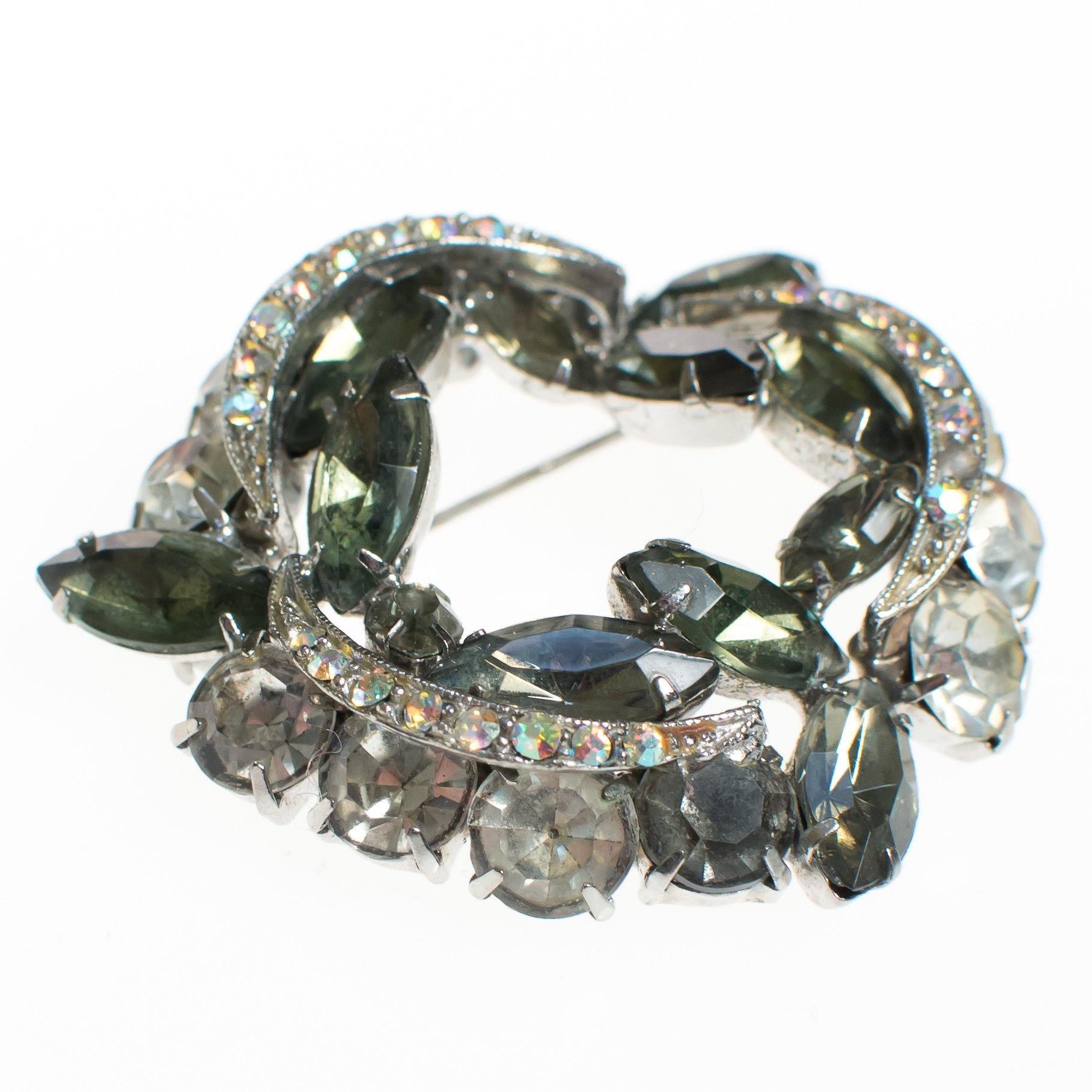 Vintage Juliana Aurora Borealis and Smokey Topaz Rhinestone Brooch by Juliana - Vintage Meet Modern Vintage Jewelry - Chicago, Illinois - #oldhollywoodglamour #vintagemeetmodern #designervintage #jewelrybox #antiquejewelry #vintagejewelry