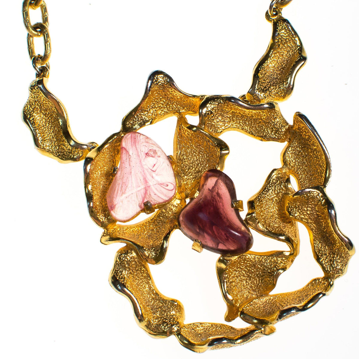 Vintage Castlecliff Statement Necklace with Rose Quartz and Amethyst Hearts