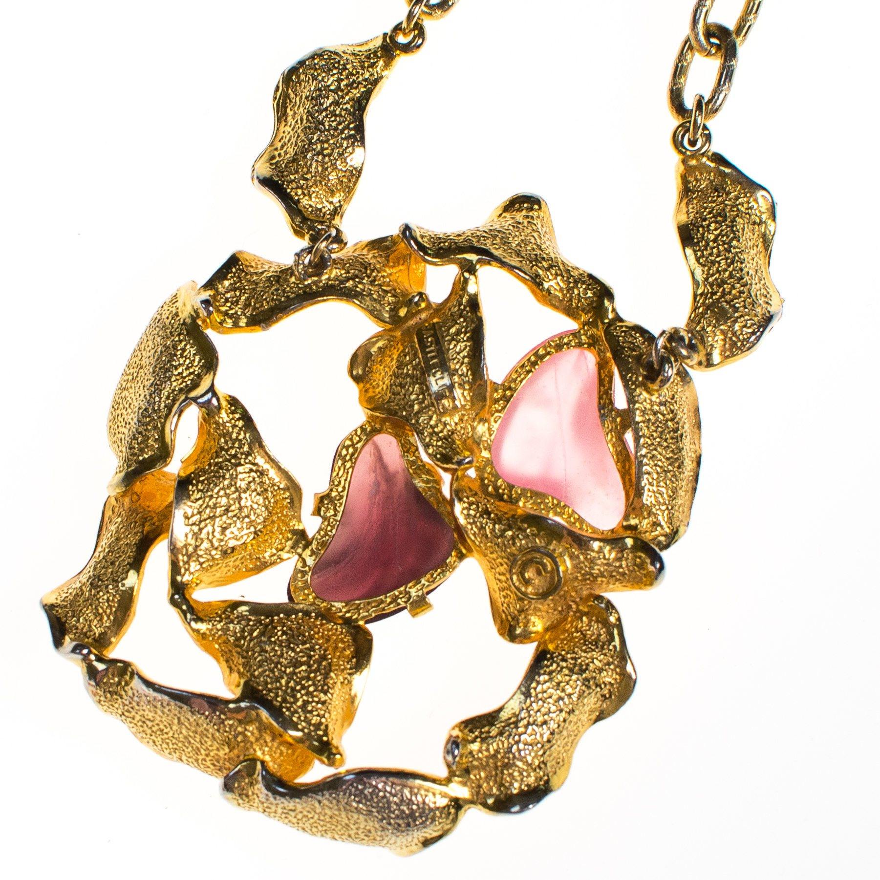 Vintage Castlecliff Statement Necklace with Rose Quartz and Amethyst Hearts by Castlecliff - Vintage Meet Modern Vintage Jewelry - Chicago, Illinois - #oldhollywoodglamour #vintagemeetmodern #designervintage #jewelrybox #antiquejewelry #vintagejewelry